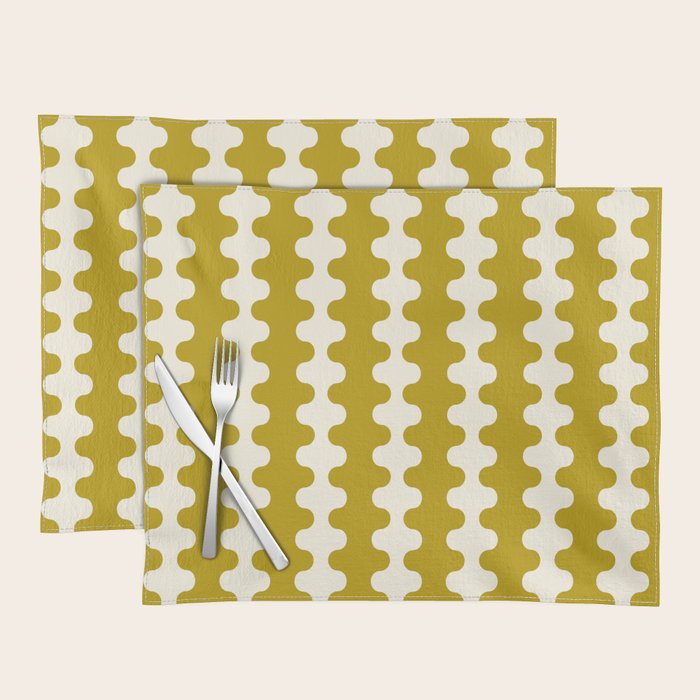 Wavy Stripes Ogee A-Go-Go Contemporary Pattern in Olive Yellow and Cream Placemat Gallery Image 1