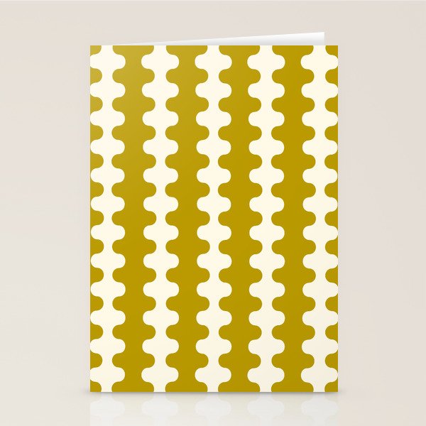 Wavy Stripes Ogee A-Go-Go Contemporary Pattern in Olive Yellow and Cream Stationery Card Gallery Image 1