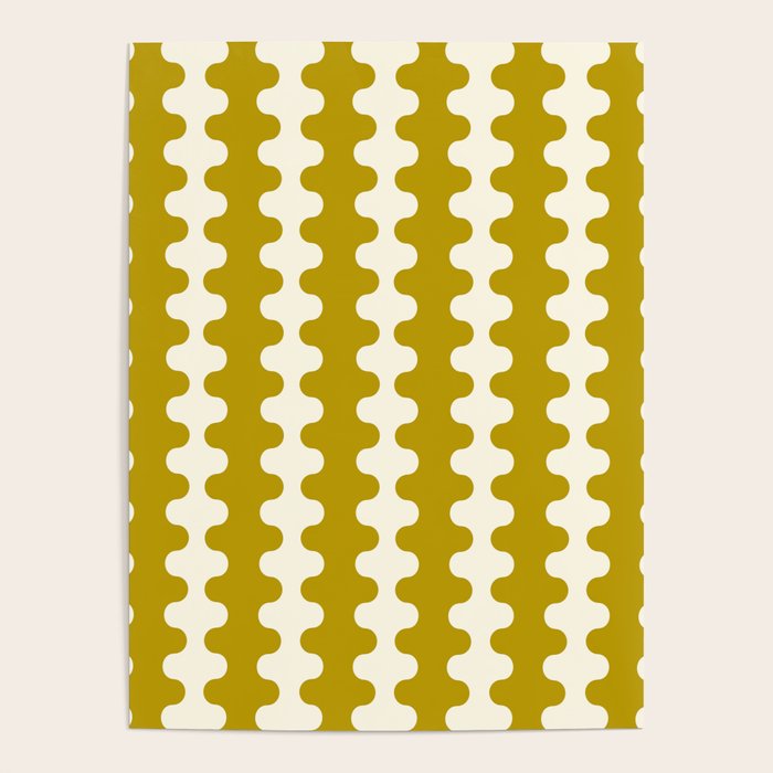 Wavy Stripes Ogee A-Go-Go Contemporary Pattern in Olive Yellow and Cream Poster Gallery Image 4