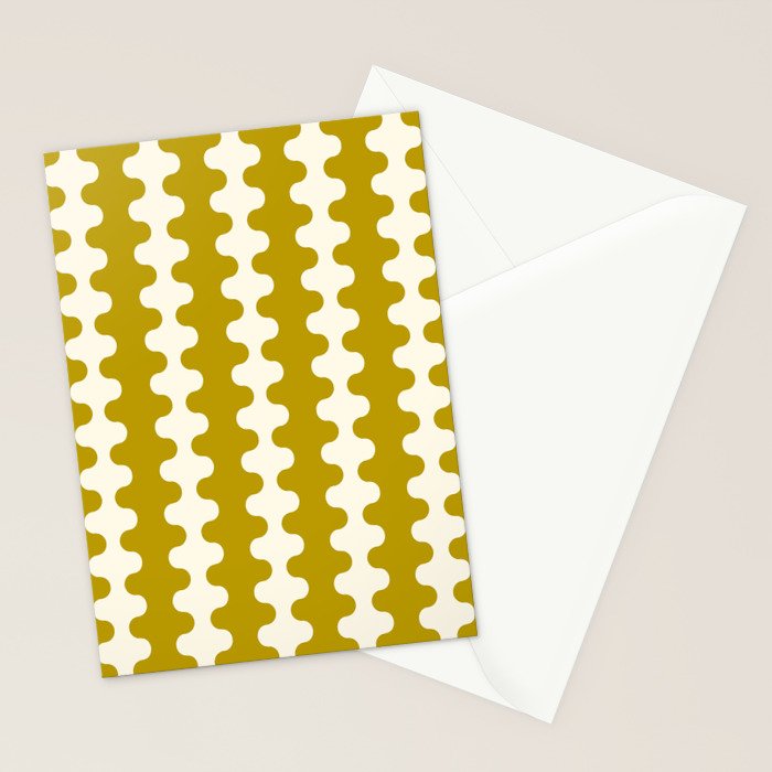 Wavy Stripes Ogee A-Go-Go Contemporary Pattern in Olive Yellow and Cream Stationery Card Gallery Image 2