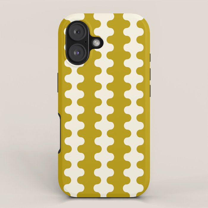 Wavy Stripes Ogee A-Go-Go Contemporary Pattern in Olive Yellow and Cream iPhone Case Gallery Image 1