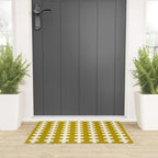 Wavy Stripes Ogee A-Go-Go Contemporary Pattern in Olive Yellow and Cream Welcome Mat Gallery Image 3