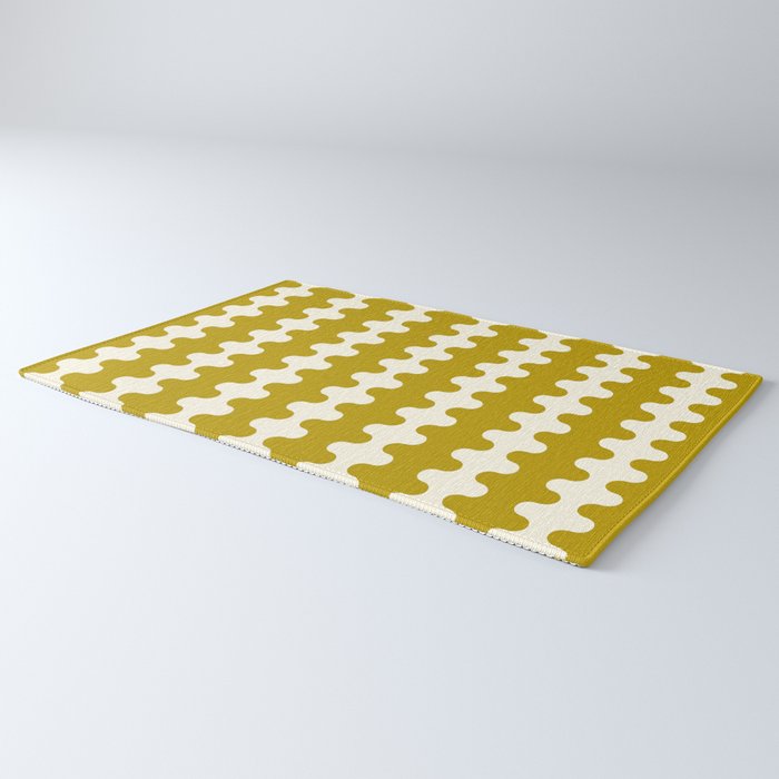 Wavy Stripes Ogee A-Go-Go Contemporary Pattern in Olive Yellow and Cream Rug Gallery Image 3