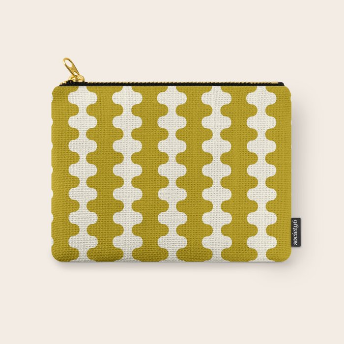 Wavy Stripes Ogee A-Go-Go Contemporary Pattern in Olive Yellow and Cream Carry All Pouch Gallery Image 1