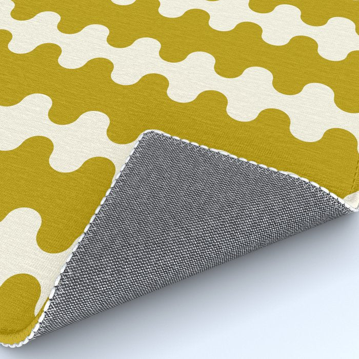 Wavy Stripes Ogee A-Go-Go Contemporary Pattern in Olive Yellow and Cream Rug Gallery Image 4