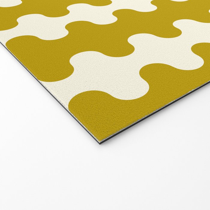 Wavy Stripes Ogee A-Go-Go Contemporary Pattern in Olive Yellow and Cream Welcome Mat Gallery Image 2