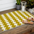 Wavy Stripes Ogee A-Go-Go Contemporary Pattern in Olive Yellow and Cream Outdoor Rug Gallery Image 2