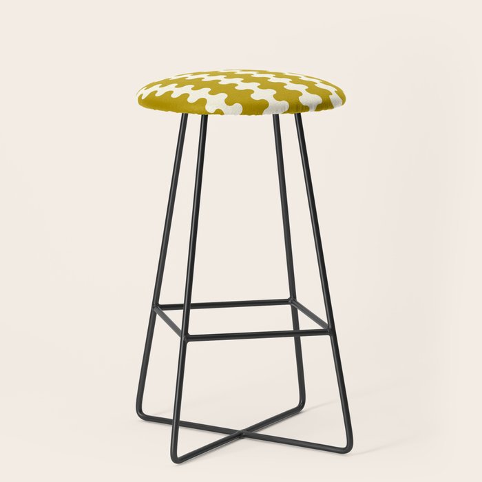 Wavy Stripes Ogee A-Go-Go Contemporary Pattern in Olive Yellow and Cream Stool Gallery Image 1
