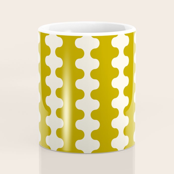 Wavy Stripes Ogee A-Go-Go Contemporary Pattern in Olive Yellow and Cream Coffee Mug Gallery Image 4