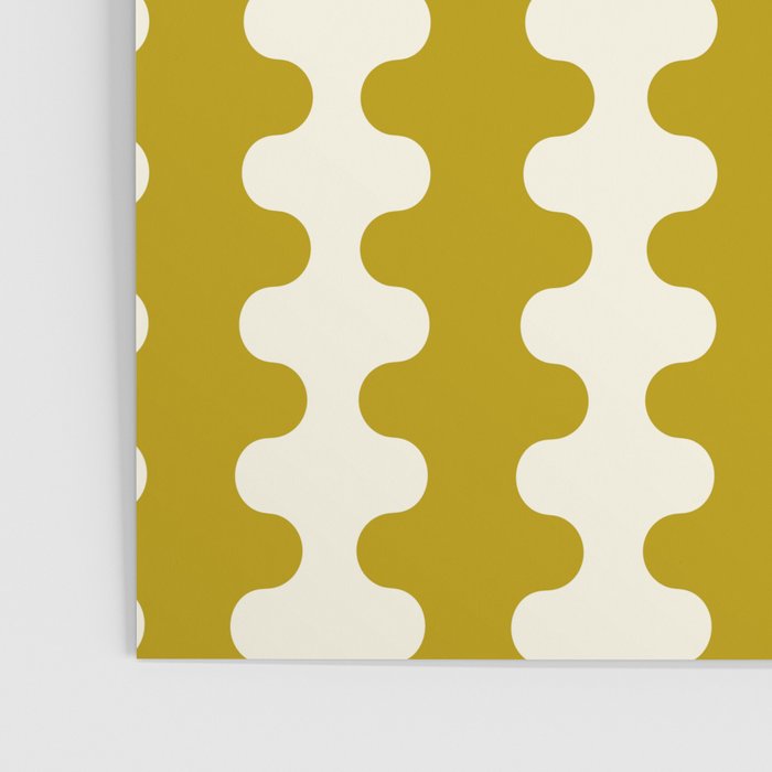 Wavy Stripes Ogee A-Go-Go Contemporary Pattern in Olive Yellow and Cream Poster Gallery Image 3