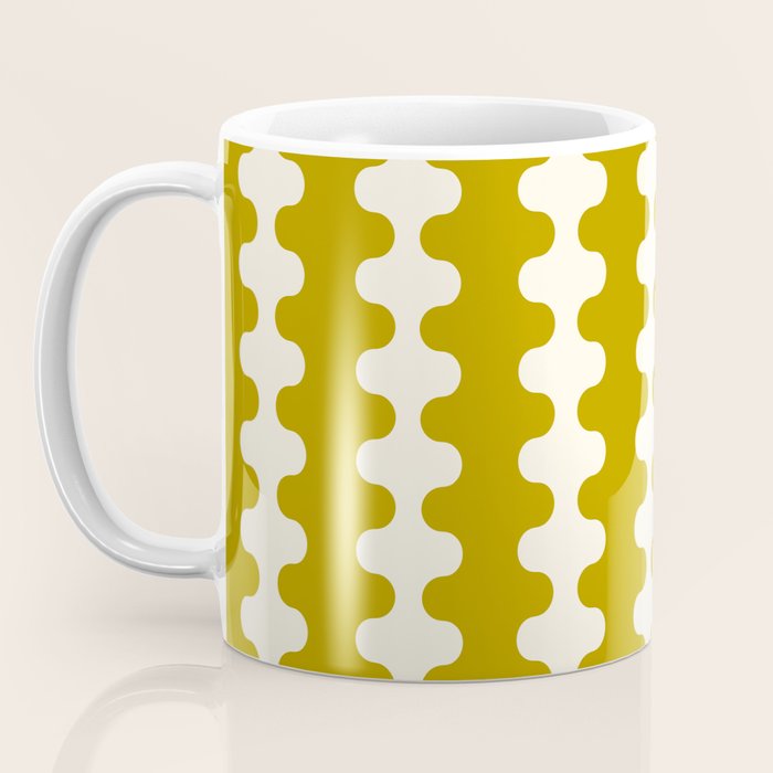 Wavy Stripes Ogee A-Go-Go Contemporary Pattern in Olive Yellow and Cream Coffee Mug Gallery Image 3