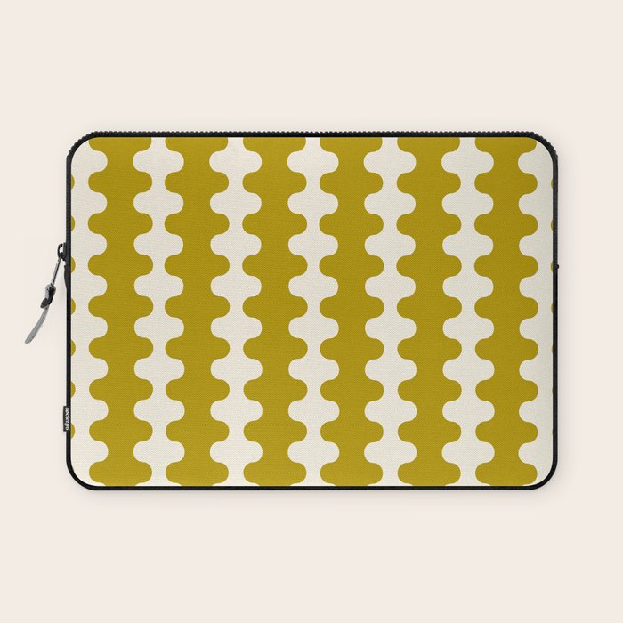 Wavy Stripes Ogee A-Go-Go Contemporary Pattern in Olive Yellow and Cream Laptop Sleeve Gallery Image 1