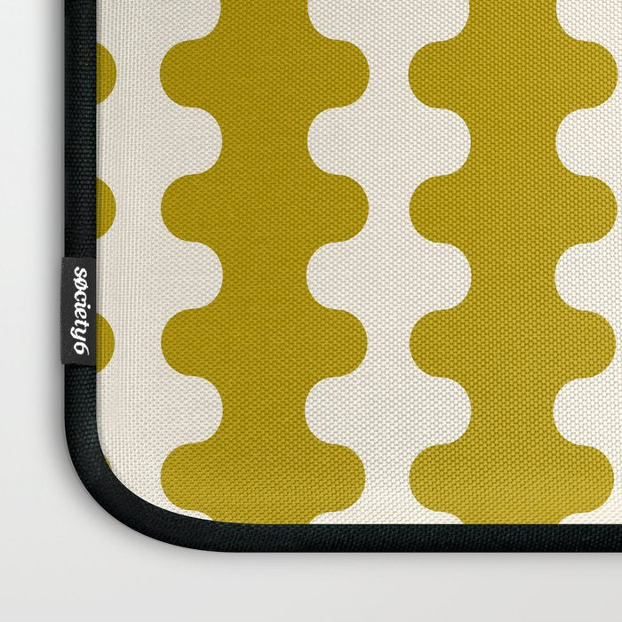 Wavy Stripes Ogee A-Go-Go Contemporary Pattern in Olive Yellow and Cream Laptop Sleeve Gallery Image 3