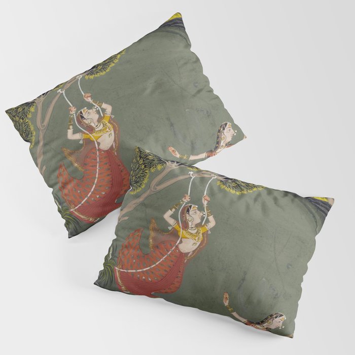 Antique Indian Painted Illustration The Swing Pillow Sham Gallery Image 3