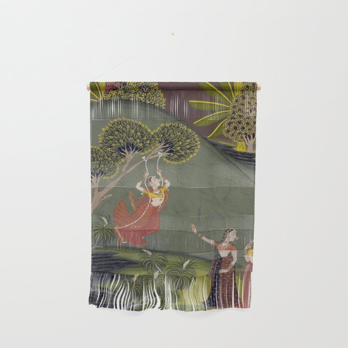 Antique Indian Painted Illustration The Swing Wall Hanging Gallery Image 1