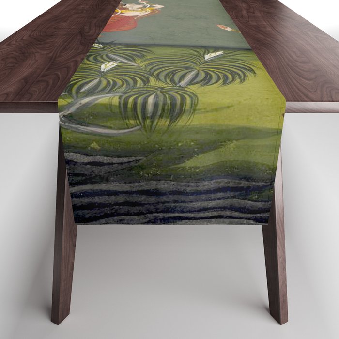 Antique Indian Painted Illustration The Swing Table Runner Gallery Image 1