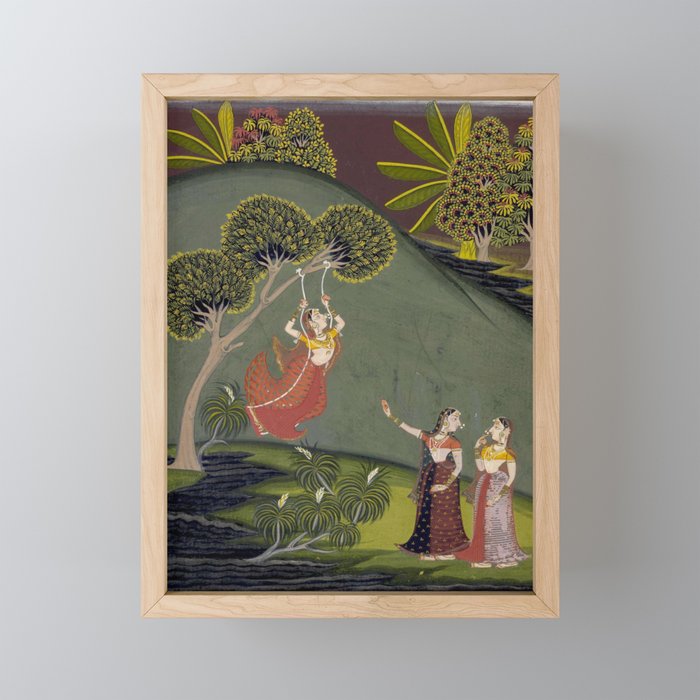 Antique Indian Painted Illustration The Swing Mini Art Print Gallery Image 1