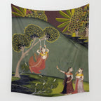 Antique Indian Painted Illustration The Swing Wall Tapestry Gallery Image 4