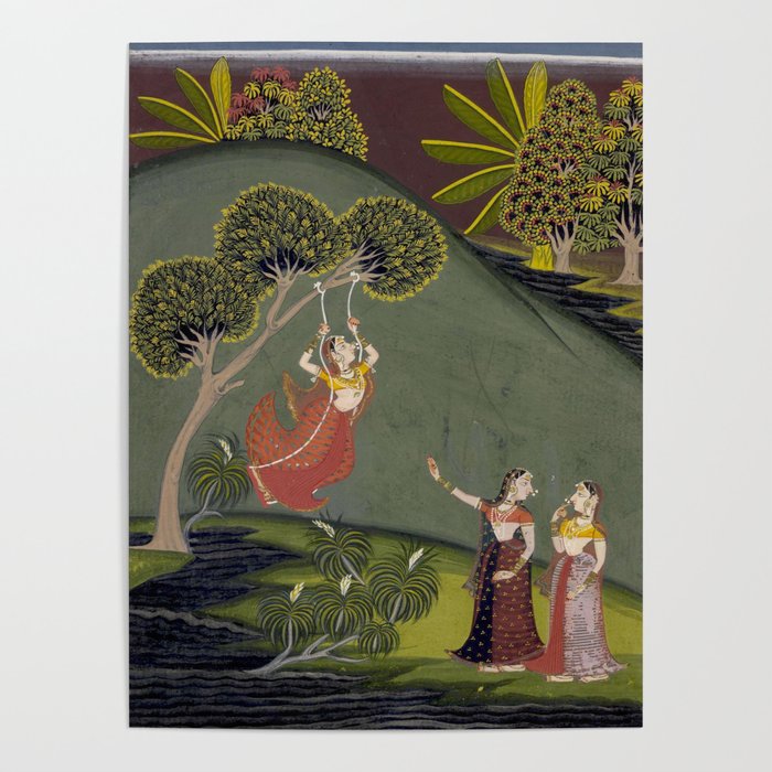Antique Indian Painted Illustration The Swing Poster Gallery Image 1