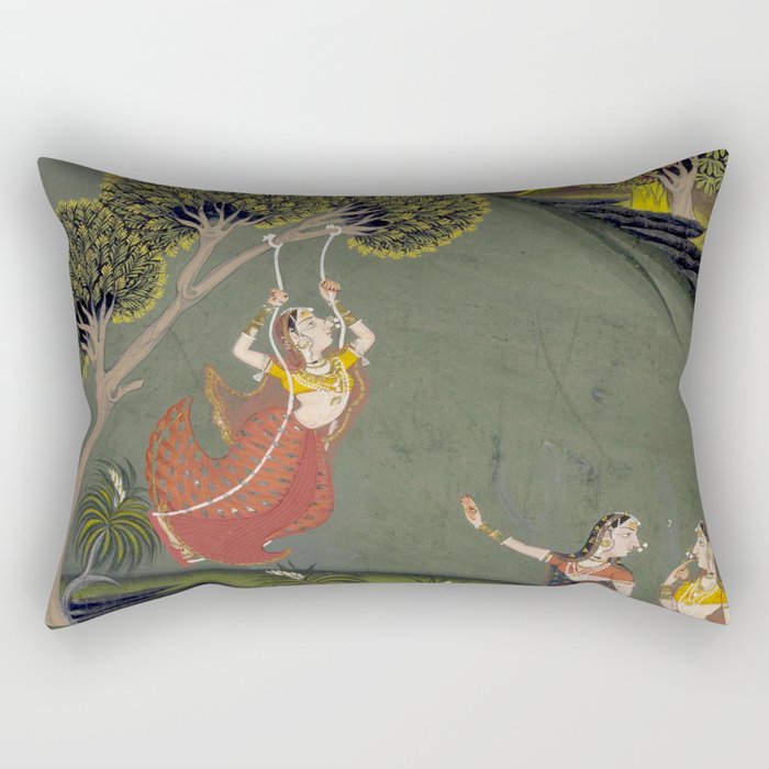 Antique Indian Painted Illustration The Swing Rectangular Pillow Gallery Image 2