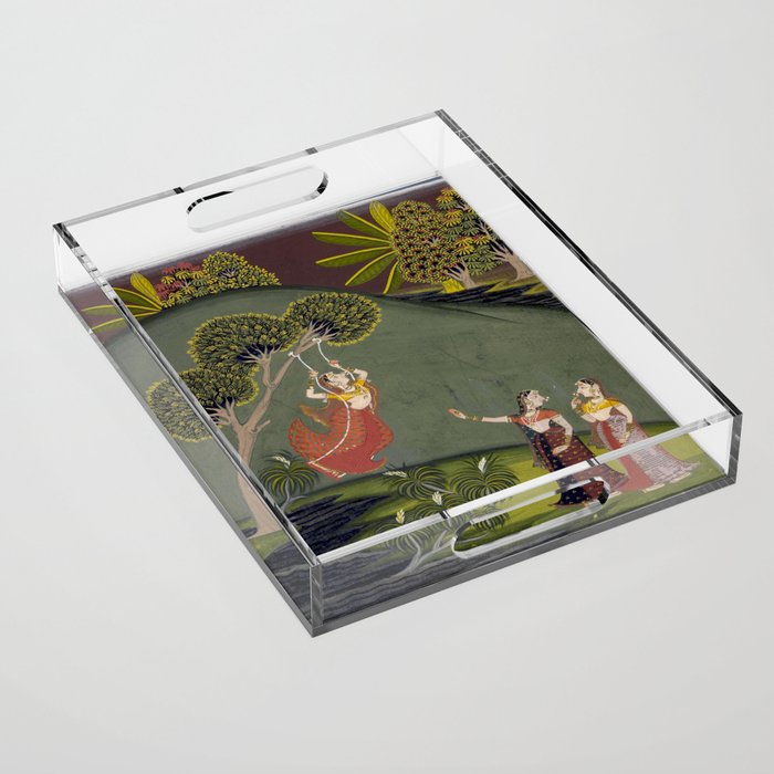 Antique Indian Painted Illustration The Swing Acrylic Tray Gallery Image 1
