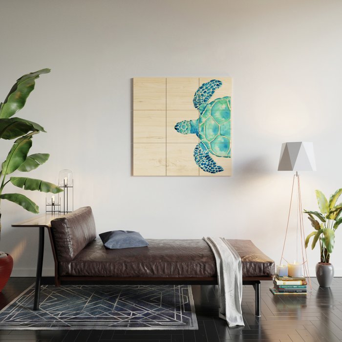 Coastal. Sea turtle. Watercolor. Wood Wall Art Gallery Image 2