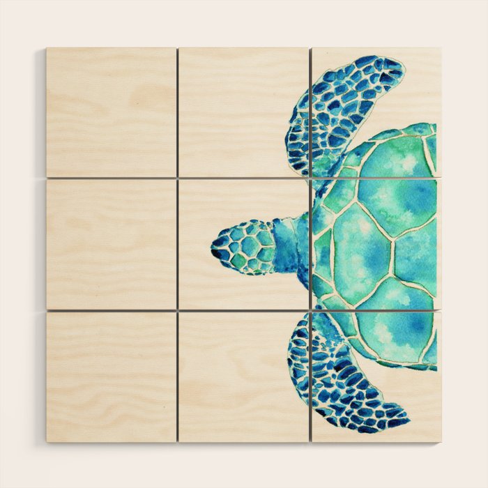 Coastal. Sea turtle. Watercolor. Wood Wall Art Gallery Image 1