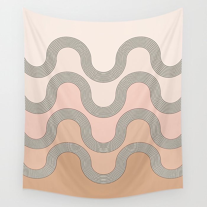 Mid Century Waves - Blush Pink Wall Tapestry Gallery Image 4
