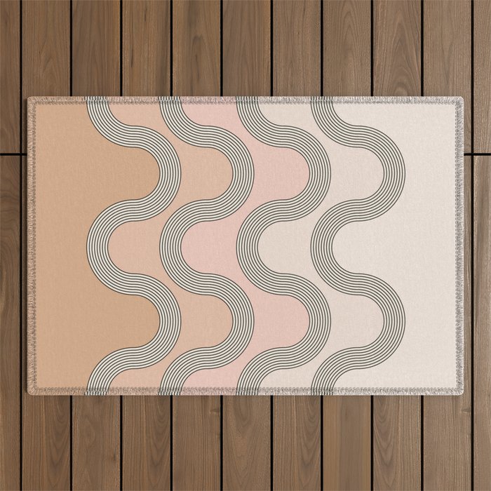 Mid Century Waves - Blush Pink Outdoor Rug Gallery Image 1