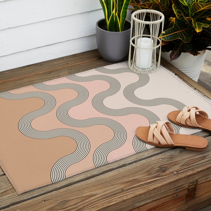 Mid Century Waves - Blush Pink Outdoor Rug Gallery Image 2