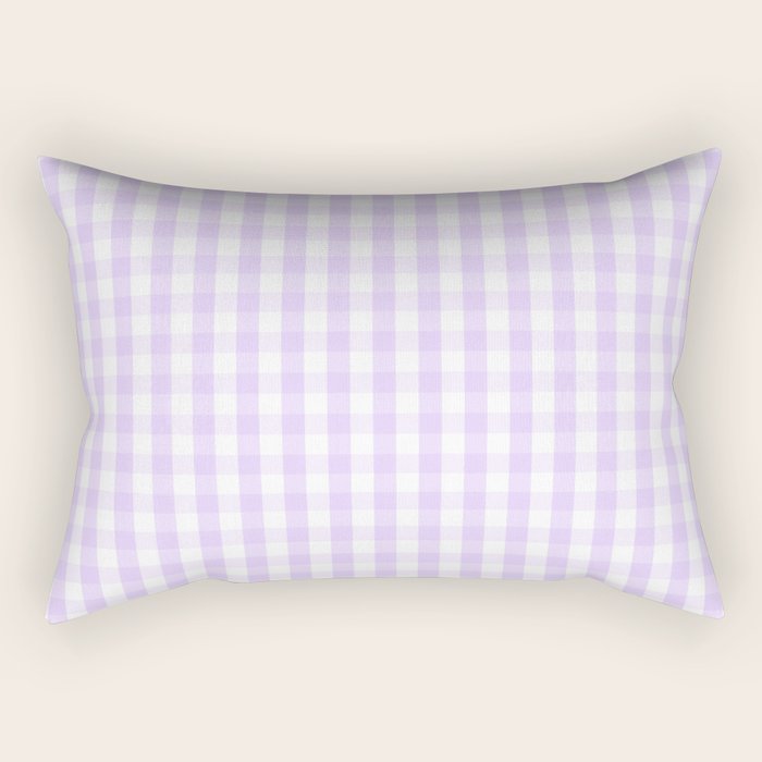 Chalky Pale Lilac Pastel and White Gingham Check Plaid Rectangular Pillow Gallery Image 1