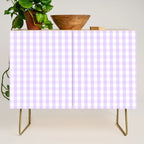 Chalky Pale Lilac Pastel and White Gingham Check Plaid Credenza Gallery Image 1
