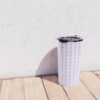 Chalky Pale Lilac Pastel and White Gingham Check Plaid Travel Mug Gallery Image 4