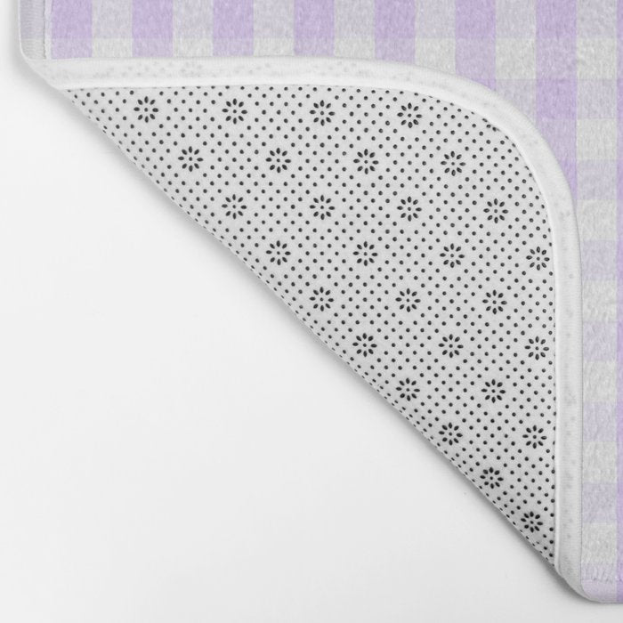 Chalky Pale Lilac Pastel and White Gingham Check Plaid Bath Mat Gallery Image 2
