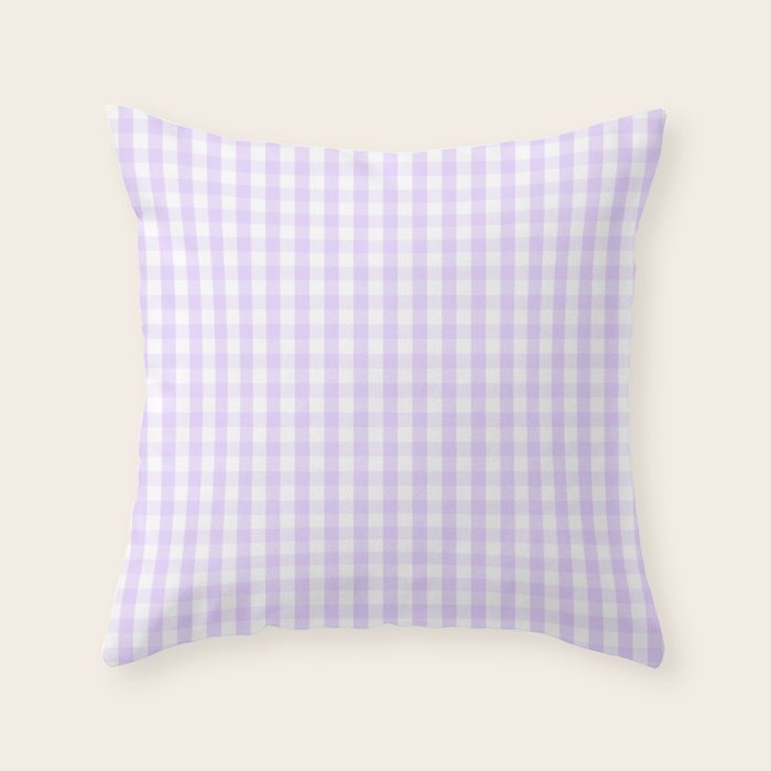 Chalky Pale Lilac Pastel and White Gingham Check Plaid Throw Pillow Gallery Image 6