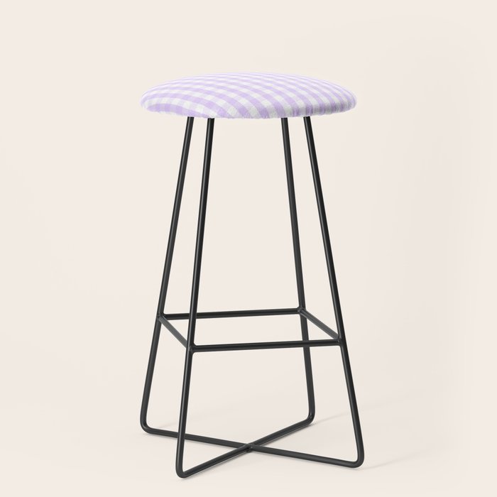 Chalky Pale Lilac Pastel and White Gingham Check Plaid Stool Gallery Image 1