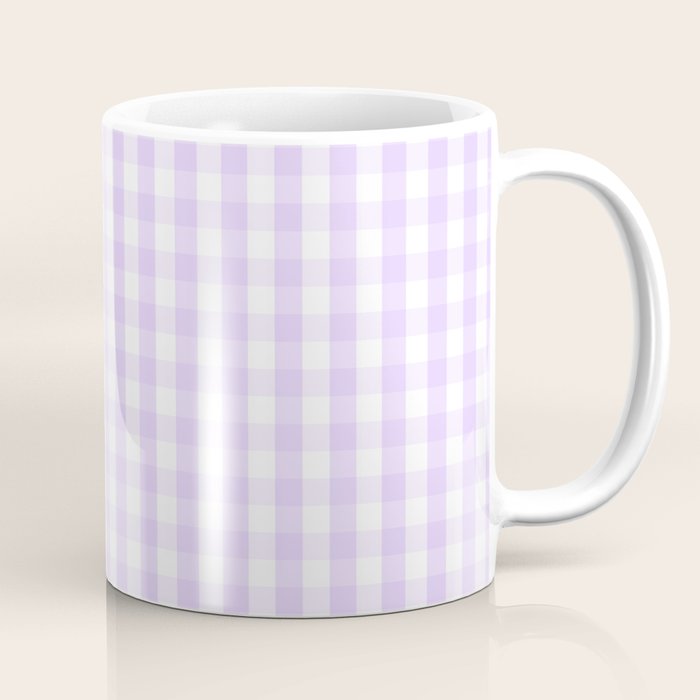 Chalky Pale Lilac Pastel and White Gingham Check Plaid Coffee Mug Gallery Image 1