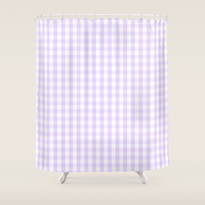 Chalky Pale Lilac Pastel and White Gingham Check Plaid Shower Curtain Gallery Image 1