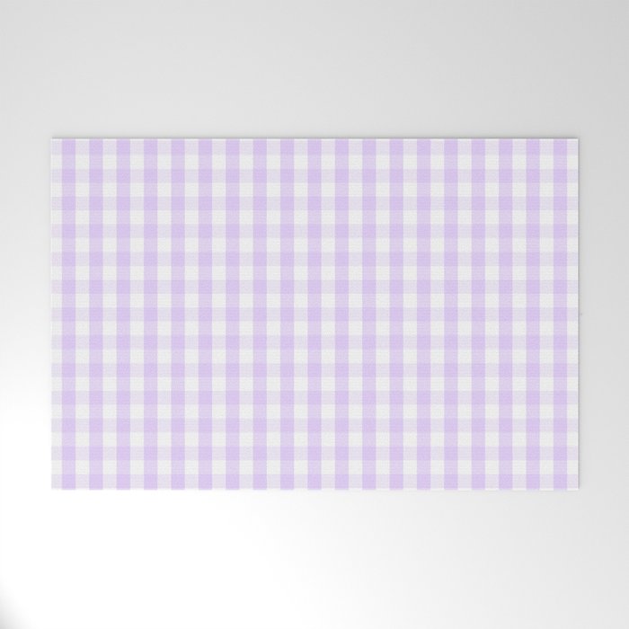 Chalky Pale Lilac Pastel and White Gingham Check Plaid Welcome Mat Gallery Image 1