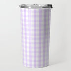 Chalky Pale Lilac Pastel and White Gingham Check Plaid Travel Mug Gallery Image 2