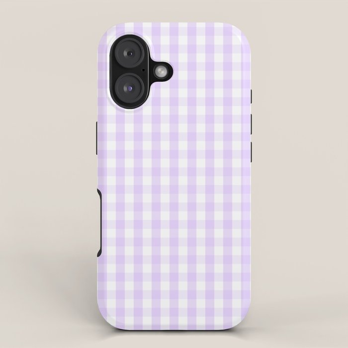 Chalky Pale Lilac Pastel and White Gingham Check Plaid iPhone Case Gallery Image 1