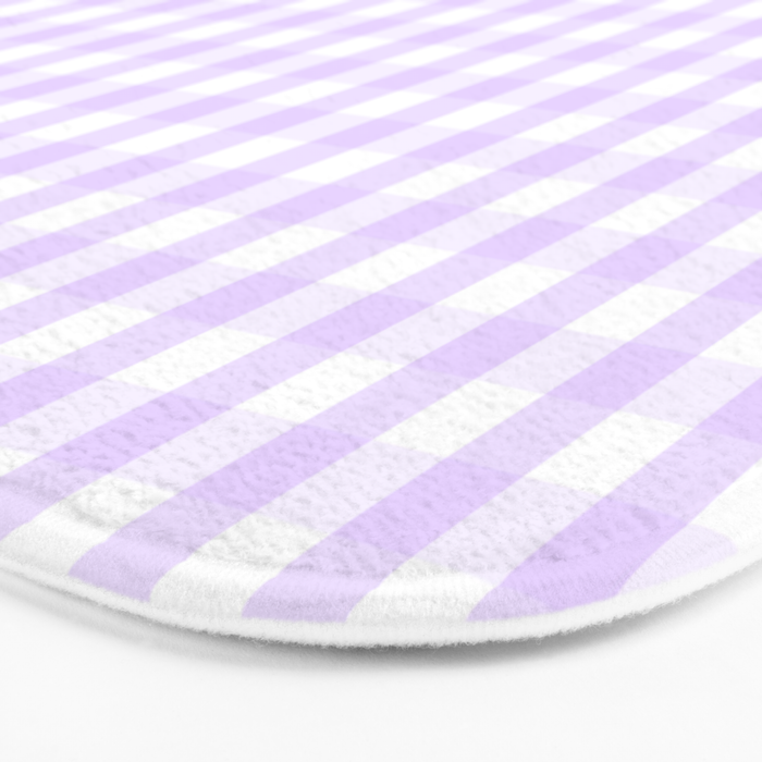 Chalky Pale Lilac Pastel and White Gingham Check Plaid Bath Mat Gallery Image 3