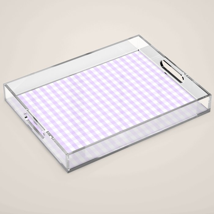 Chalky Pale Lilac Pastel and White Gingham Check Plaid Acrylic Tray Gallery Image 1