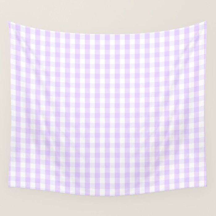 Chalky Pale Lilac Pastel and White Gingham Check Plaid Wall Tapestry Gallery Image 4