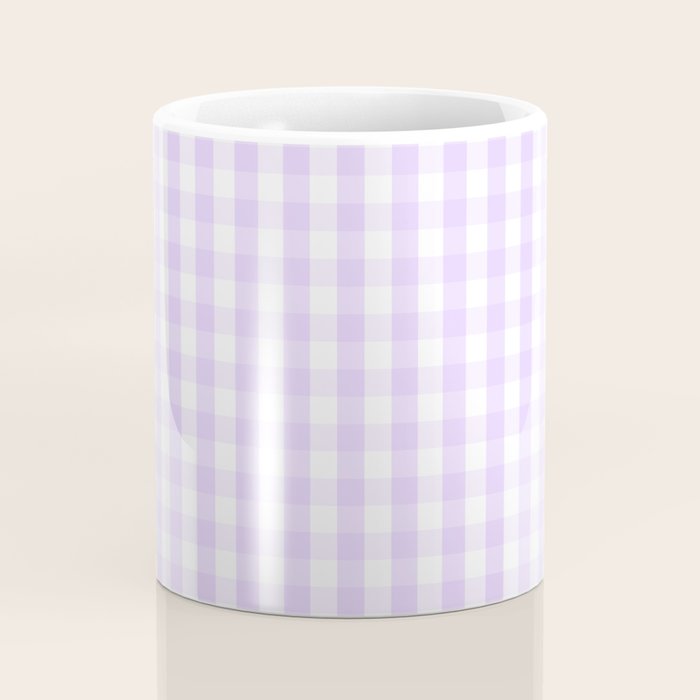 Chalky Pale Lilac Pastel and White Gingham Check Plaid Coffee Mug Gallery Image 4