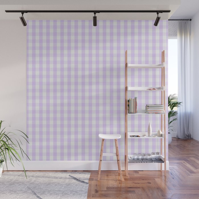 Chalky Pale Lilac Pastel and White Gingham Check Plaid Wall Mural Gallery Image 1