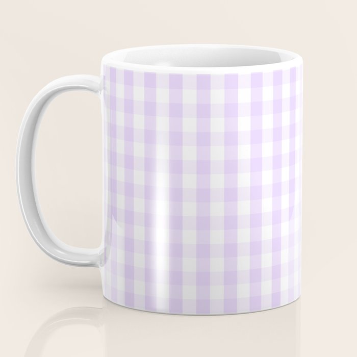 Chalky Pale Lilac Pastel and White Gingham Check Plaid Coffee Mug Gallery Image 3