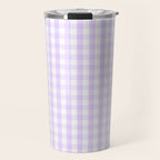 Chalky Pale Lilac Pastel and White Gingham Check Plaid Travel Mug Gallery Image 1