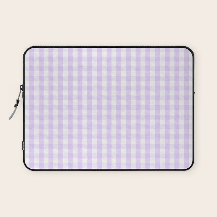 Chalky Pale Lilac Pastel and White Gingham Check Plaid Laptop Sleeve Gallery Image 1