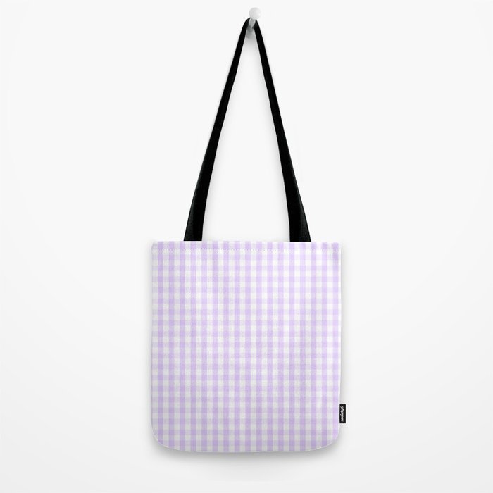 Chalky Pale Lilac Pastel and White Gingham Check Plaid Tote Bag Gallery Image 2
